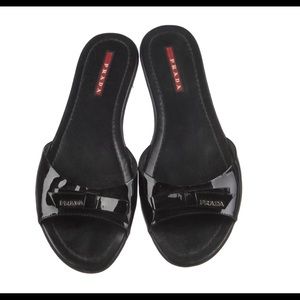 Prada Black patent leather slides